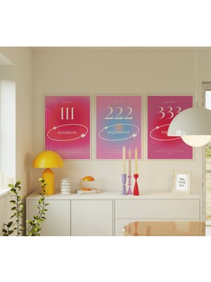 Pam Studio Angel Numbers Poster Seti 3’lü | 111 222 333 Spiritüel Enerji Duvar Tablosu | Modern Dekor