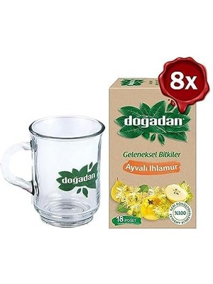 Doğadan Ayvalı Ihlamur Çay 18'li x 8 ve Doğadan Cam Bardak Hediyeli