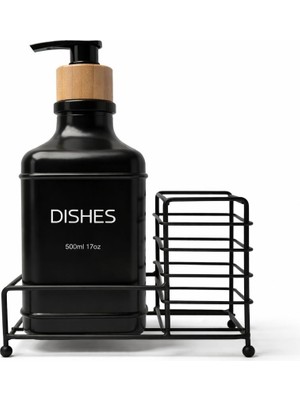 Zürih Collection Modern Siyah Tekli Sıvı Cam Sabunluk – Bambu Kapaklı - Tezgah Üstü