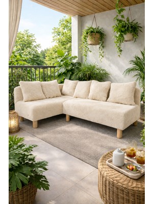 Lotus Koşe Koltuk Krem Peluş Kumaş