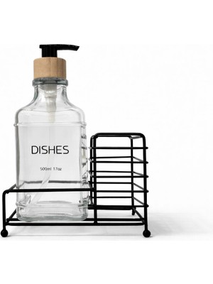 Zürih Collection Modern Siyah Tekli Sıvı Cam Sabunluk – Bambu Kapaklı - Şeffaf Cam- Tezgah Üstü