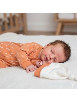 Minisse-Mını Clouds Kıds-Ok Baskılı Şapkalı 0-3 Ay ve 0-6 Ay Bir Arada 2 Li Tulum