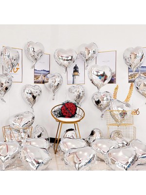 Metalize Parlak Gümüş Kalp Şekilli Uçan Balon Folyo 18 Inç 45 cm 10 Adet FLZR-RS34