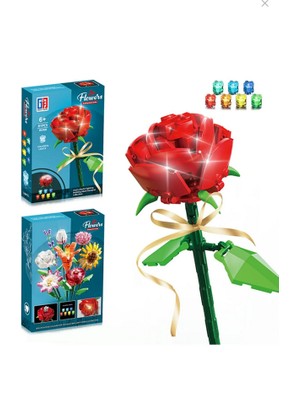 Göçmen Renkli Işıklı Blok Çiçek - Kırmızı Gül 81 Parça