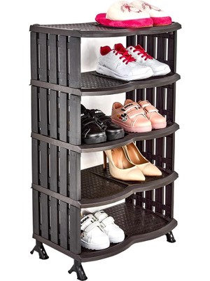 5 Katlı Plastik, Kahverengi, Modern Tasarım, Çok Amaçlı Depolama Ünitesi, Suya Dayanıklı Malzeme, 10 Çift Kapasiteli