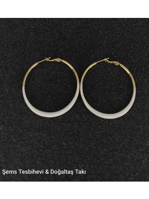 Şems Tesbihevi & Doğaltaş Takı Beyaz Detaylı Klasik Altın Kaplama Halka Küpe Minimal ve Şık Tasarım