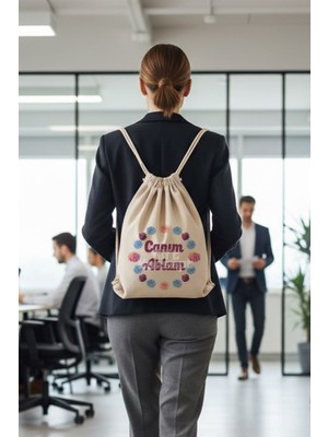 giftkonsept Canım Ablam Baskılı Büzgülü Ayarlanabilir Ham Bez Sırt Çantası