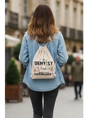 giftkonsept I'm A Dentıst Baskılı Diş Hekimi Hediye Büzgülü Ayarlanabilir Ham Bez Sırt Çantası