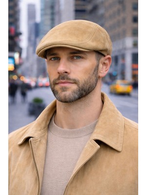 Hakiki Süet Deri Lastikli Ördek Kasket Şapka