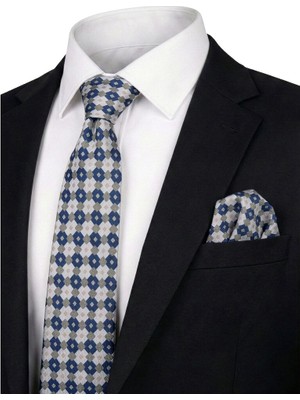 Bursa İpek Petrol Mavi Desenli Ipek Kravat Takımı