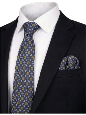 Bursa İpek Füme Desenli Ipek Kravat Takımı