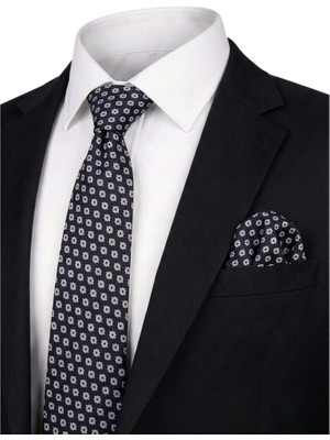 Bursa İpek Siyah Desenli Ipek Kravat Takımı