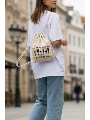 giftkonsept Friends Ross Phoebe Chandler Monica Rachel Joey Umbrella Büzgülü Ayarlanabilir Ham Bez Sırt Çantası