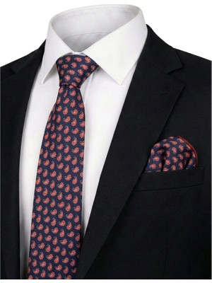 Bursa İpek Lacivert Desenli Ipek Kravat Takımı