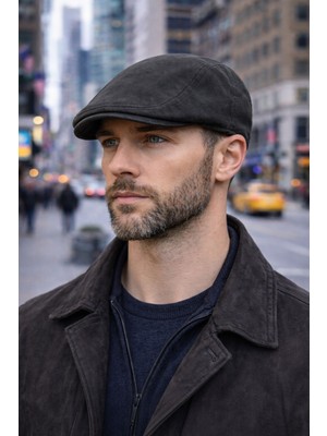 Hakiki Süet Deri Lastikli Ördek Kasket Şapka