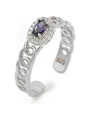 Brezza Lusso Jewelry 925 Ayar Zincir Işıltısı Ametist Taşı Ayarlanabilir Kadın Yüzük