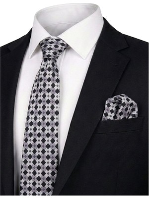 Bursa İpek Siyah Desenli Ipek Kravat Takımı