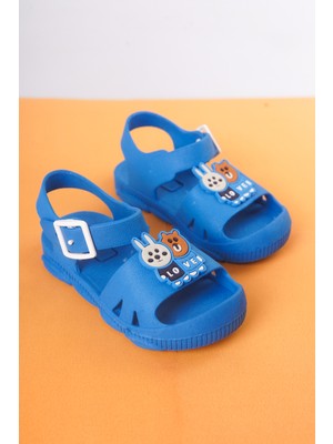 Craftique Mavi Kaydırmaz Tabanlı Erkek Çocuk Terlik Hayvan Figürlü Sandalet Kreş Havuz Günlük Ayakkabı
