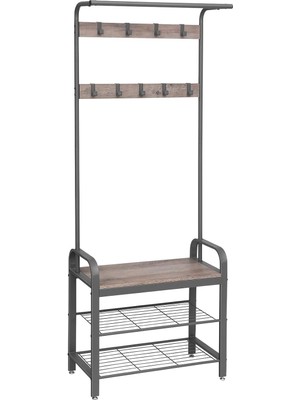 Hype Store Portmanto, Koltuklu Ayakkabılık, 9 Çıkarılabilir Askılı Elbise Askısı, Bank, 2 Izgara Raf, 183 cm Yü