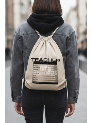 giftkonsept Teacher Baskılı Öğretmenler Günü Hediye Büzgülü Ayarlanabilir Ham Bez Sırt Çantası