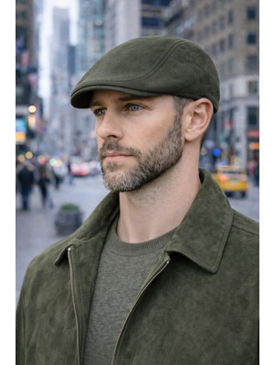 Hakiki Süet Deri Lastikli Ördek Kasket Şapka