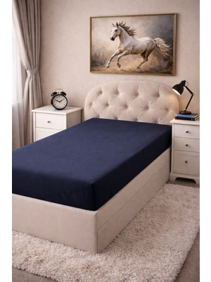 Aylis Home Lacivert  Tek  Kişilik Buçuklu Lastikli Çarşaf