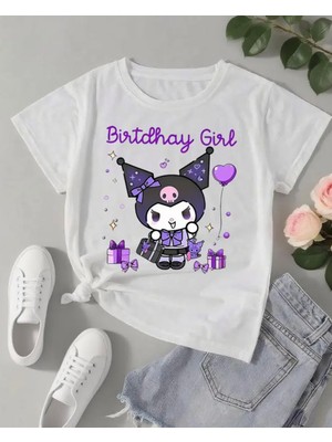 Punix Kids Punıx Kids Özel Seri Birtdhay Gırl Kuromi Baskılı %100 Pamuk Şık Kız Çocuk T-Shırt