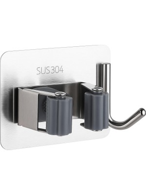 Hype Store Kyrotech Yapışkanlı Paslanmaz Çelik Süpürge ve Paspas Tutucu 304 Kalite Çelik Mop Tutucu | Delme Ger