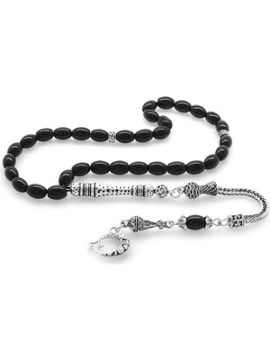 Hype Store (Tesbihane) Kararmaz Metal Ayyıldız Püsküllü Arpa Kesim Oniks Doğaltaş Tesbih