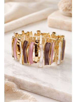 Göksunun İzi Dikdörtgen Formlu Mine Işlemeli Altın Tonlu Çelik Kadın Bileklik