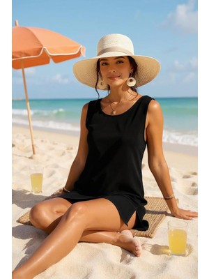 Kadın Siyah Sırt Detaylı Yırtmaçlı Plaj Elbisesi Pareo – Şık, Rahat ve 4 Mevsim Kullanıma Uygun