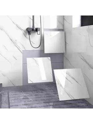 Pazarita Beyaz Mermer Desenli Alüminyum Plastik Duvar Sticker (30X30)