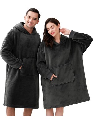 Hype Store Wellsoft Kapşonlu Giyilebilir Tv Battaniyesi Unisex Over Size - Antrasit