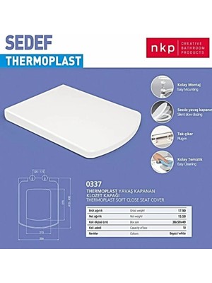 Kare Sedef Klozet Kapağı Beyaz Yavaş Kapanan