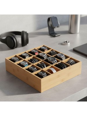 Hype Store Deconox Bambu Çekmece Içi 15 Bölmeli Organizer | Çok Amaçlı Takı, Saat, Çorap, Iç Giyim ve Kemer Düz