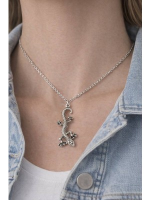 Herşey Nota Kertenkele Figürlü Gümüş Renk Unisex Kolye