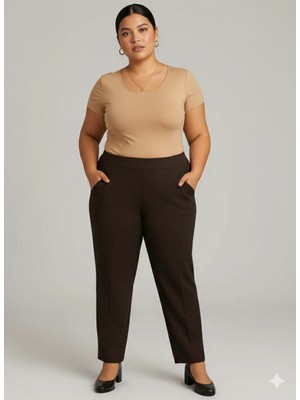 Akşen Giyim Büyük Beden Kadın Full Likralı Çelik Örme Yüksek Bel Ince Gösteren Kesim Iki Cepli Klasik Pantolon