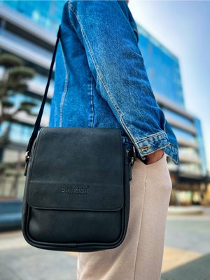 CNT009  Cilt Deri Erkek Yan Omuz Çantası Sıyah