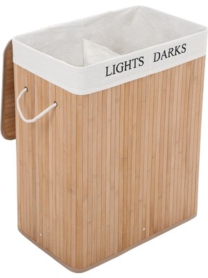 Hype Store Çamaşır Sepeti, Çamaşır Toplayıcı, Bambudan Yapılmış, Kulplu Çamaşır Sandığı, 3 Bölme, Klipsli Kapak