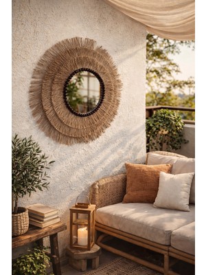 Gündoğdu Orman Ürünleri Hasır Jüt Ayna Duvar Duvar Aynası Dekoratif Ayna