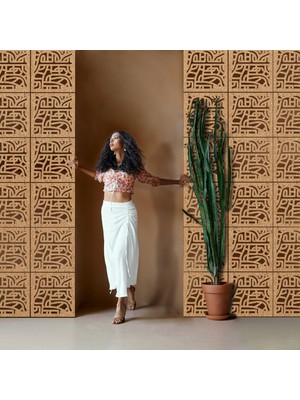 Makta ® Perde Paravan | Lazer Kesim Ahşap Sarkıt Seperatör, 4'lü Panel Levha Seti