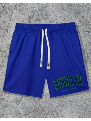 Kids Face Özel Tasarım Brooklyn Baskılı Çift Cep Ultra Rahat 2 Iplik Erkek Çocuk Bermuda Şort