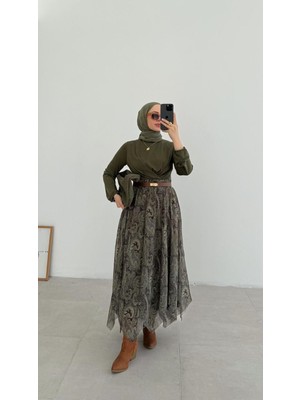 Molly Nelly Kadın Etnik Baskılı Şifon Astarlı Etek