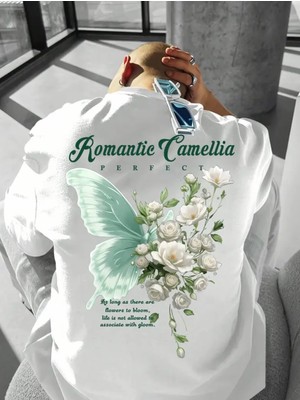 Amor Man Büyük Beden Özel Tasarım Romantıc Camellıa Sırt Baskılı %100 Pamuk Yeni Trend Erkek T-Shırt