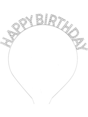 MOYS PARTY & AHSAP Gümüş Kristal Taşlı Happy Birthday Doğum Günü Tacı Ithal Ürün A Kalite 17X16 cm