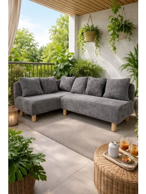 Lotus Mobilya Köşe Koltuk Peluş Kumaş Koyu Gri