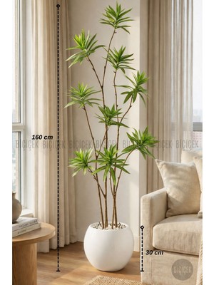 Biçiçek 160 cm Dragon Bitkisi Yapay Dracaena Küre Saksıda