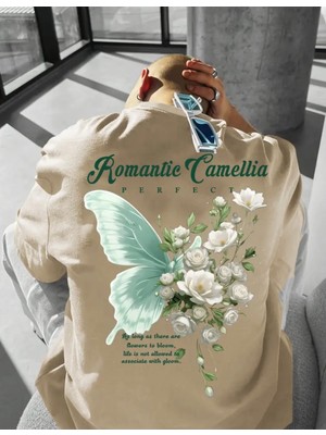 Amor Man Büyük Beden Özel Tasarım Romantıc Camellıa Sırt Baskılı %100 Pamuk Yeni Trend Erkek T-Shırt