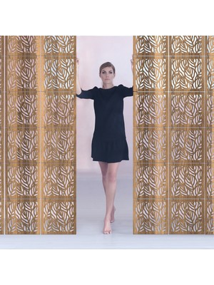 Makta ® Perde Paravan | Lazer Kesim Ahşap Sarkıt Seperatör, 4'lü Panel Levha Seti