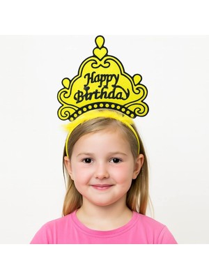 Sarı Happy Birthday Prenses Tacı – Doğum Günü Taç Aksesuarı